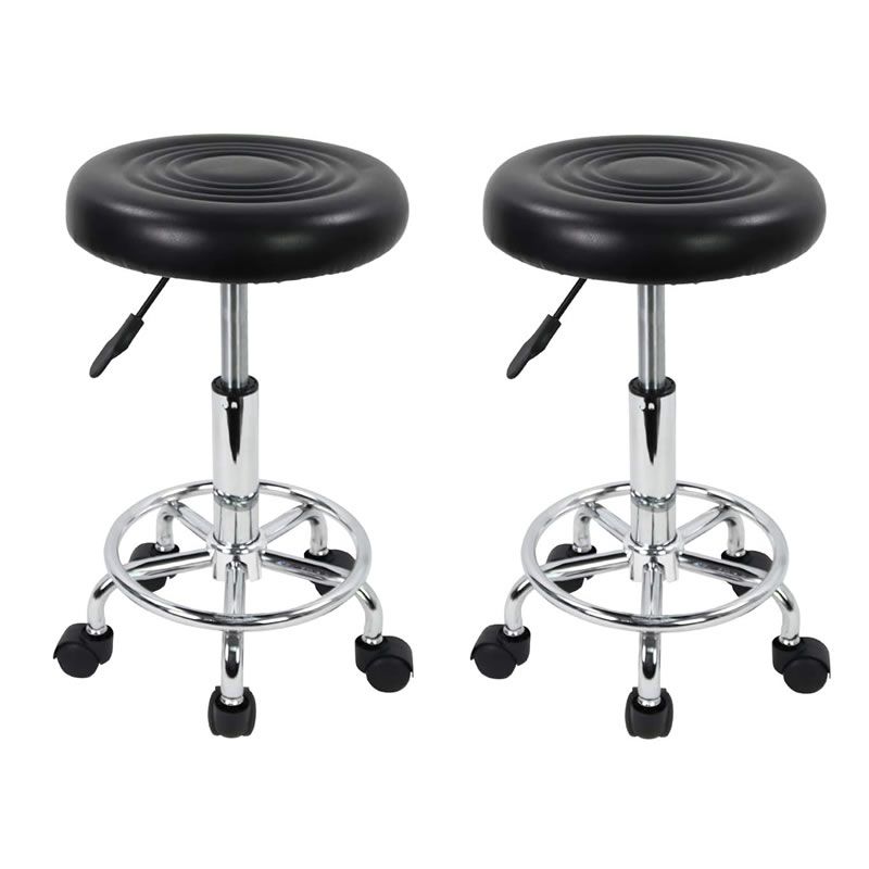 SMTE - Set of 2 Adjustable Rolling Barstools with Wheels - Black
