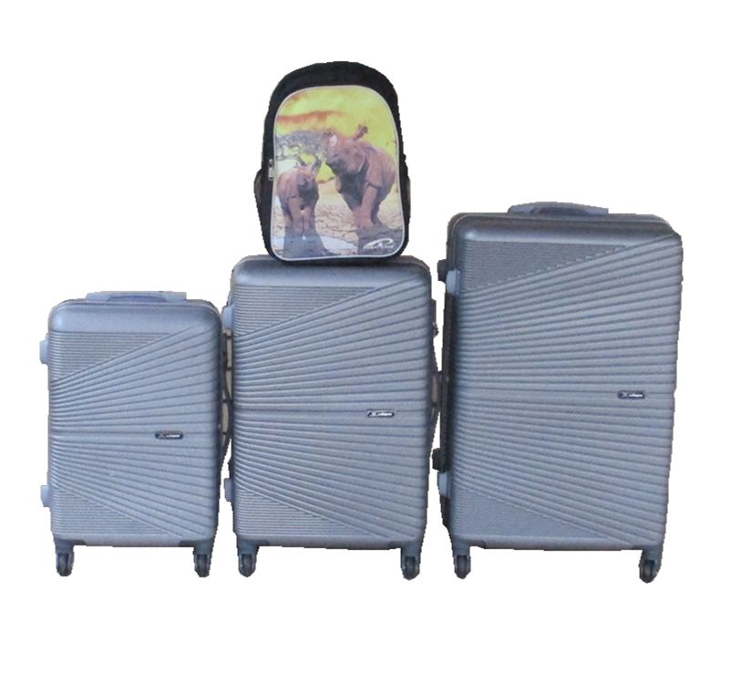 SMTE - Silver ABS 3Piece Trolley Luggage Set with Rhino Kids Backpack