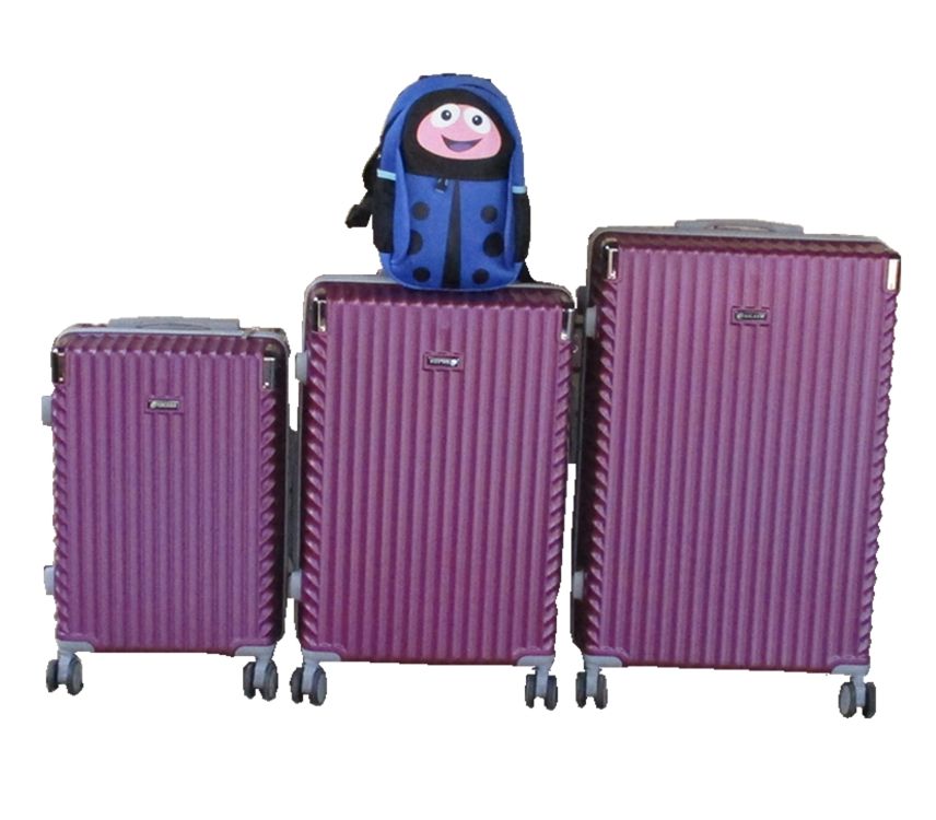 SMTE - Purple 3Piece Luggage Set with Spinner Wheels+Blue Ladybug Kids Backpack
