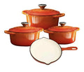 SMTE - Acesa - Quality 7 Piece Authentic Cast Iron Dutch Oven Cookware Pot Set - Orange
