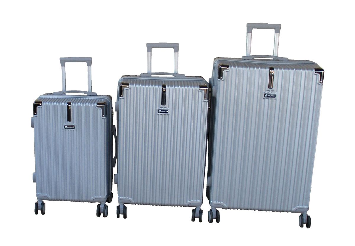 SMTE - 3Piece ABS Hard Shell Luggage SetSpinner Wheels, SilverSmall, Medium & Large