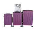 SMTE - Purple 3Piece ABS Spinner Luggage Set with Bonus Silver Tote Bag