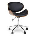 SMTE - Stylish Wooden and PU Leather Office Desk Chairs - Black
