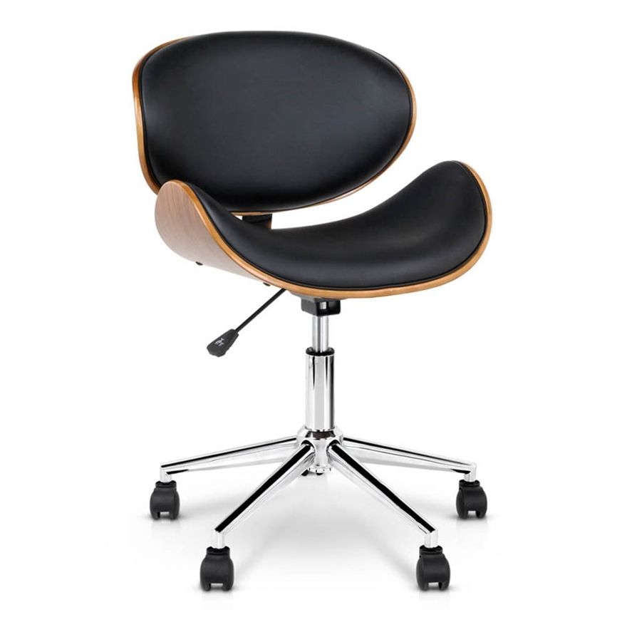 SMTE - Stylish Wooden and PU Leather Office Desk Chairs - Black