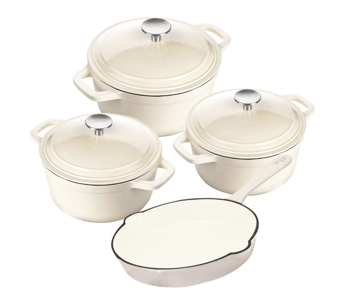 SMTE - Avi - New Design Dutch Pot Cookware Sets Cast Iron - 7 Piece - Cream White