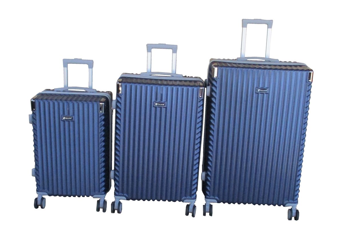SMTE - 3Piece HardSided ABS Luggage Set Spinner Wheels, Navy Blue, Lightweight