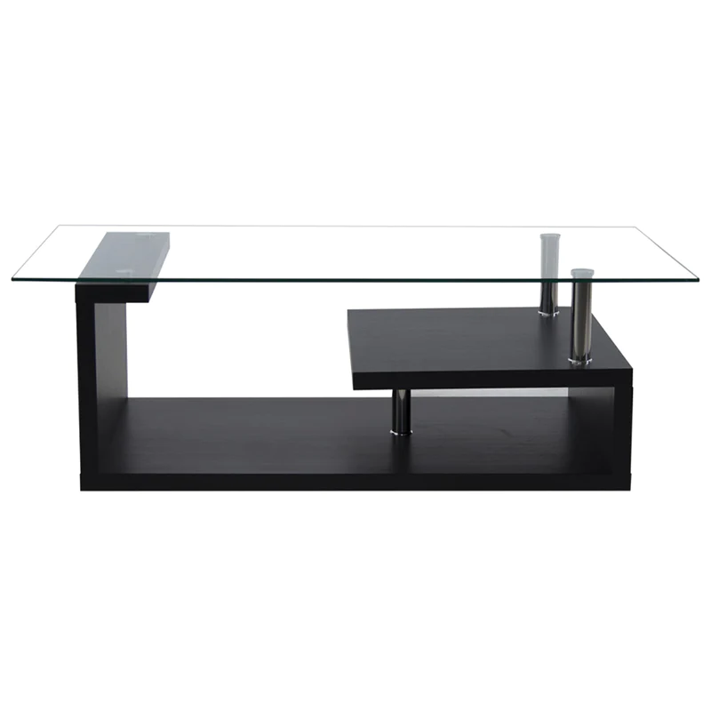 SMTE - Coffee Tables - Tempered Glass Top - Wooden Base - Black