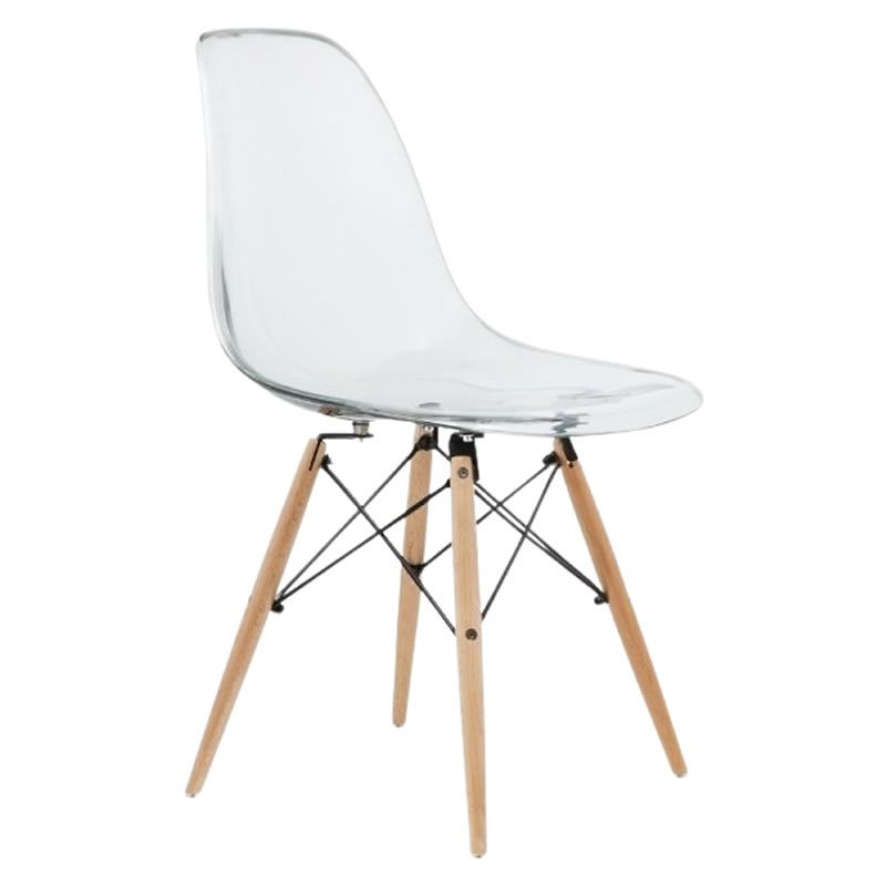 SMTE - Modern Design Clear Dining Chairs with Wood Legs - Transparent