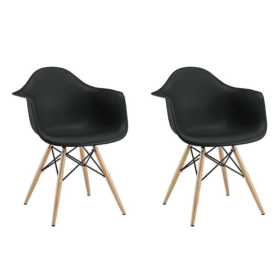 SMTE - Pack Of 2 Contemporary Mid-Century Eames Chairs With Armrest - Black