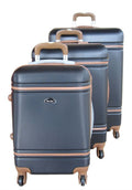 SMTE - Luxury 3Piece Black ABS Luggage SetRose Gold Accents & Spinner Wheels