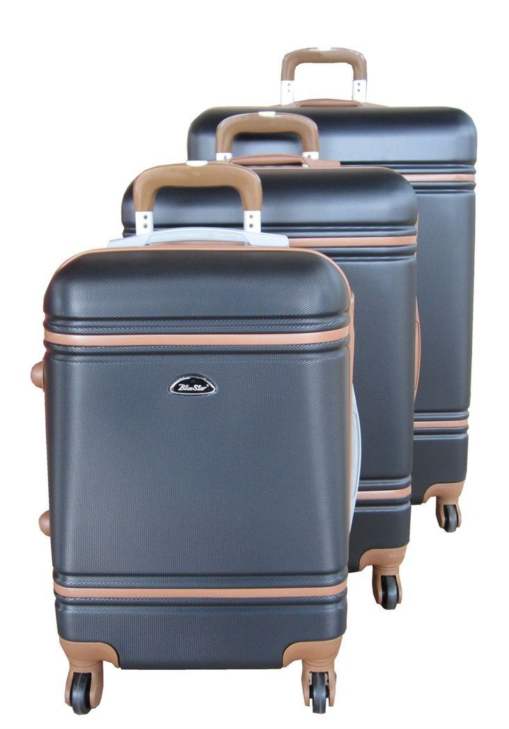 SMTE - Luxury 3Piece Black ABS Luggage SetRose Gold Accents & Spinner Wheels