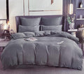 SMTE - Cotton Plain Beautiful Feather Queen Duvet Cover - Light Grey