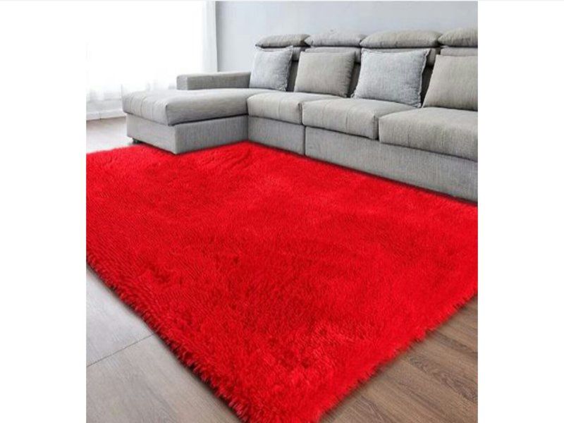 SMTE - Red Shaggy Fluffy Rug\Carpet