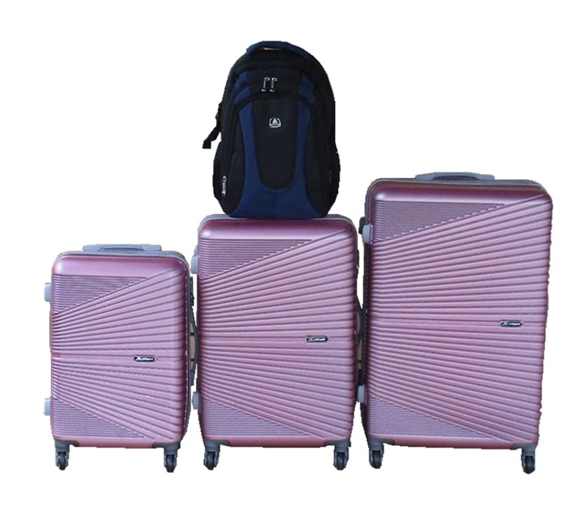 SMTE - Pink 3Piece ABS Trolley Luggage Set with Spinner Wheels & Black Backpack