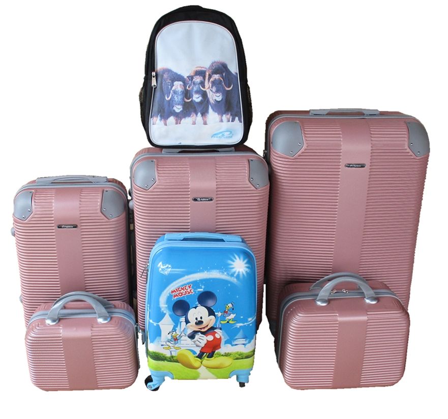 SMTE - 5Piece Luggage SetABS Hard Shell,Spinner WheelsPink+Kids case+Bufflo bag