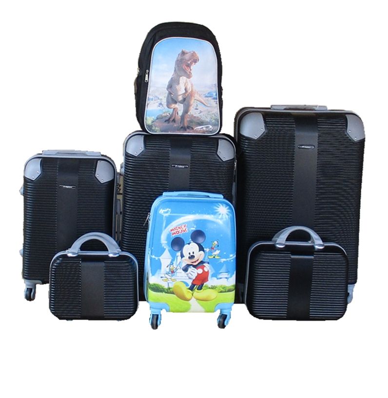 SMTE - 5Piece ABS HardShell Luggage Set with Mickey Mouse Trolley & Dinosaur Bag