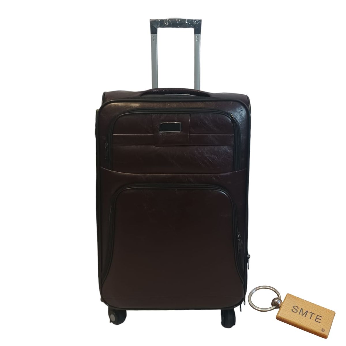 SMTE - Premium Leather Suitcase Small 55cm with  Keyring1 PieceDark Brown