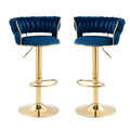 SMTE - Velvet Swivel Luxury  Bar Stools - Set Of 2 - Blue