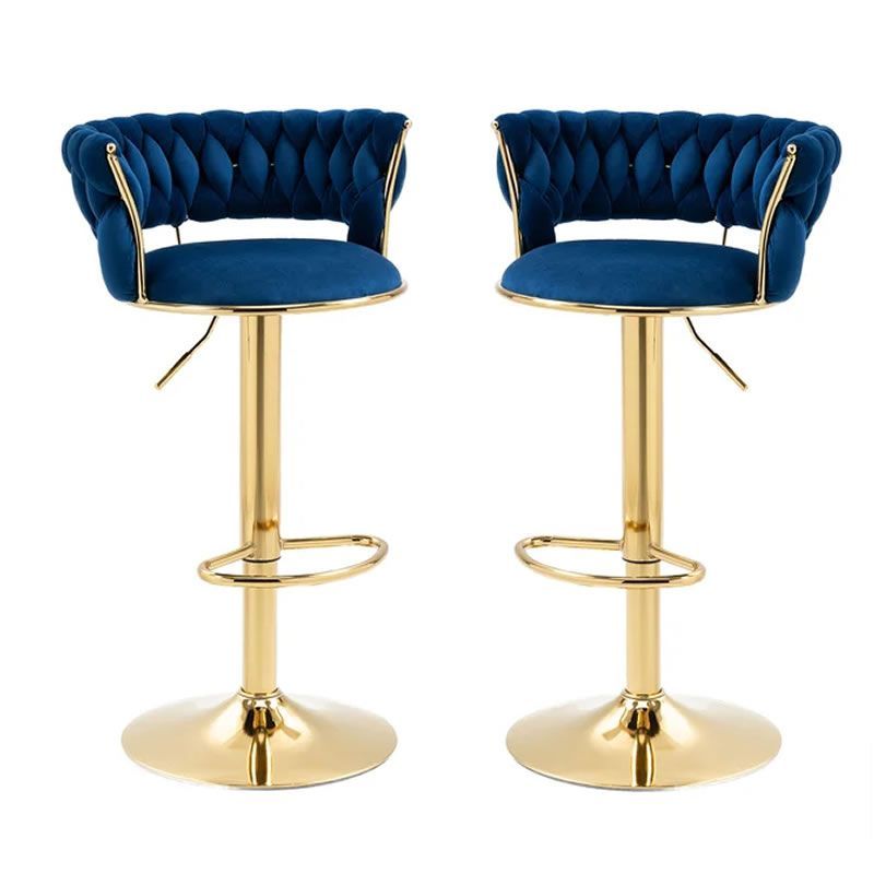 SMTE - Velvet Swivel Luxury  Bar Stools - Set Of 2 - Blue