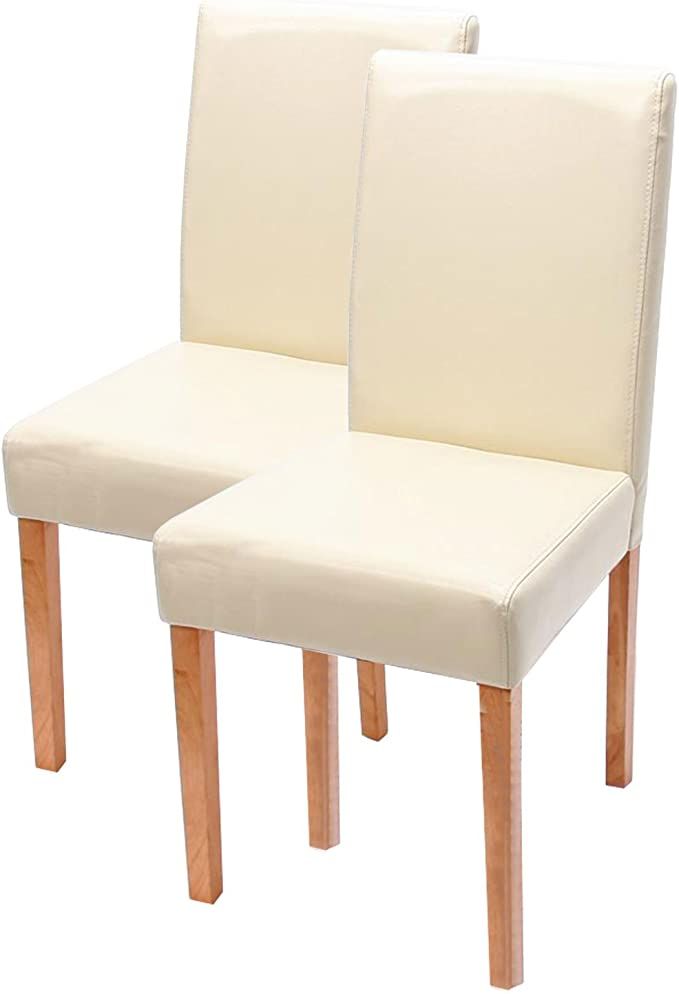SMTE - 2 Dining Chairs With Padded Seat & Oak Finish Legs - Beige
