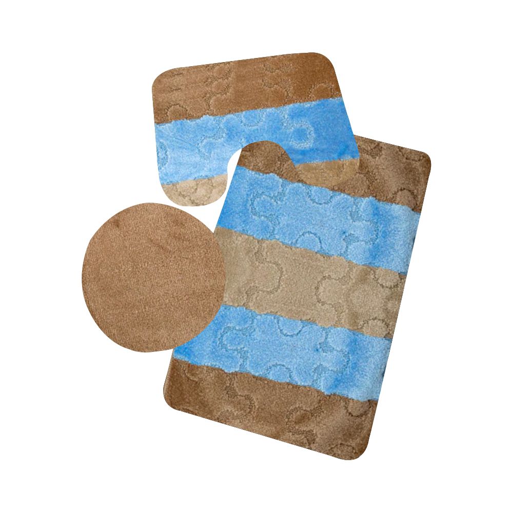 SMTE - Stunning 3 Piece Anti-Slip Soft Foam Bathroom Set - Brown Blue
