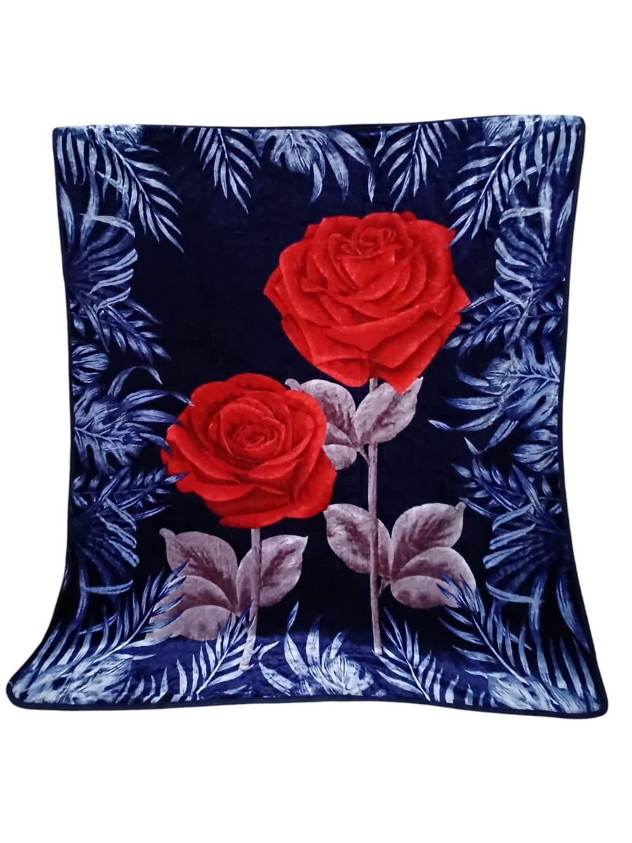 SMTE -  1Ply Blanket with Red Rose & Fern Border Design187cm x 226cm