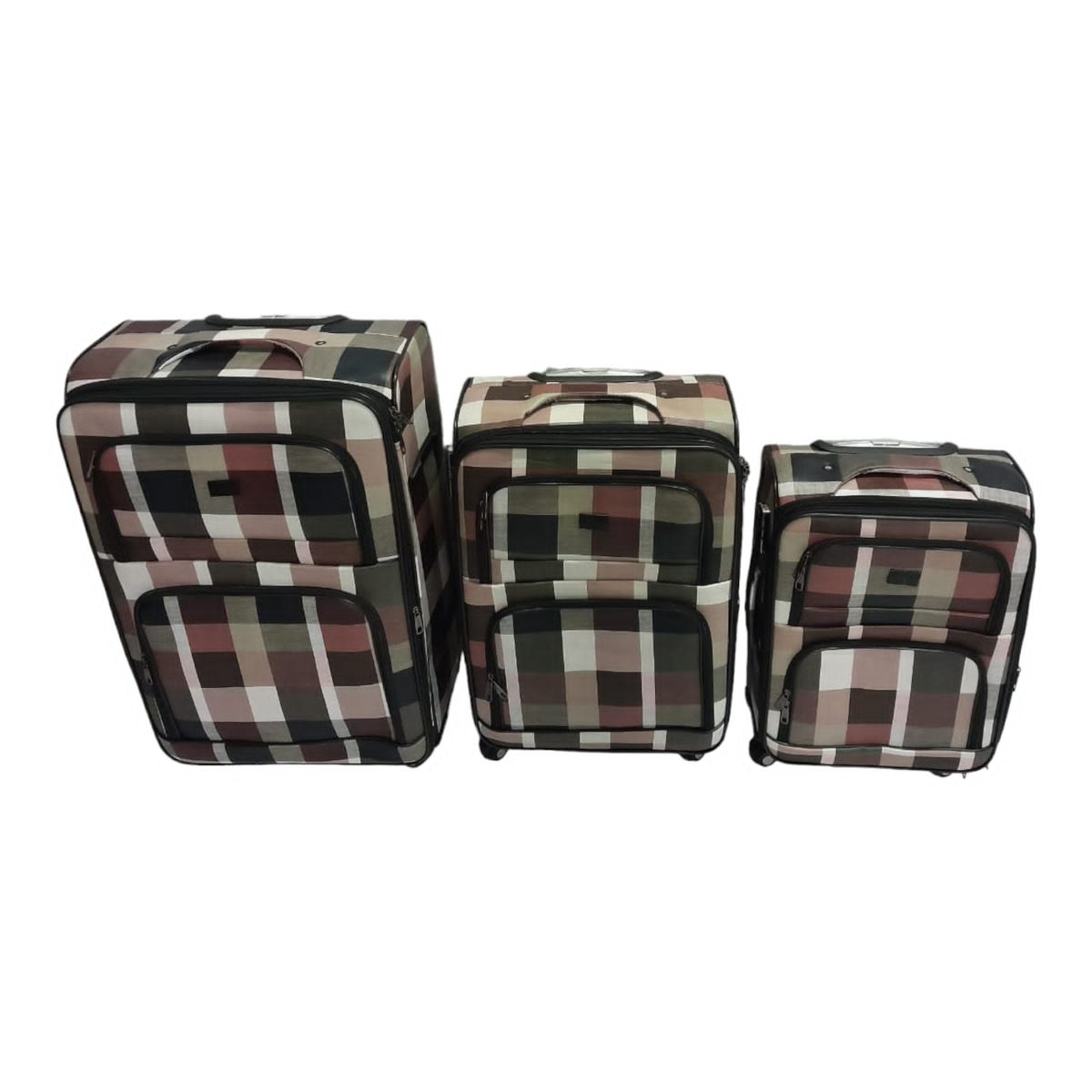 SMTE - Quality Luggage Set of 3 Leather Travel Suitcase Set Checks Art - C1