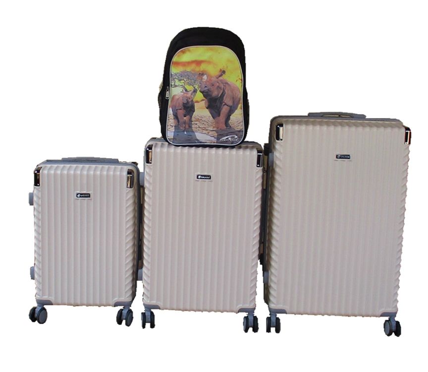 SMTE - 3Piece Cream ABS Luggage Set with Spinner Wheels + Rhino Backpack