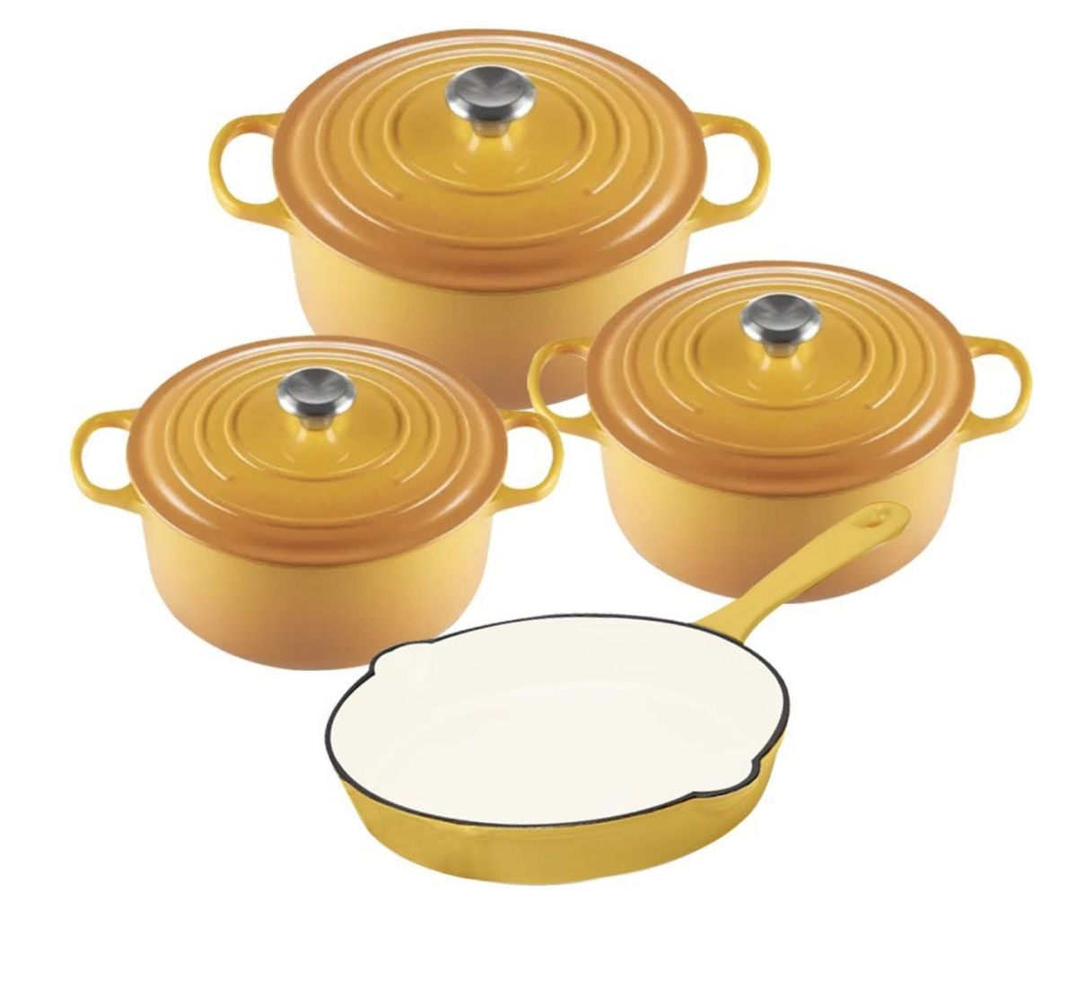 SMTE - Authentic 7 Piece Cast Iron Dutch Oven Cookware Pot Set - Yellow