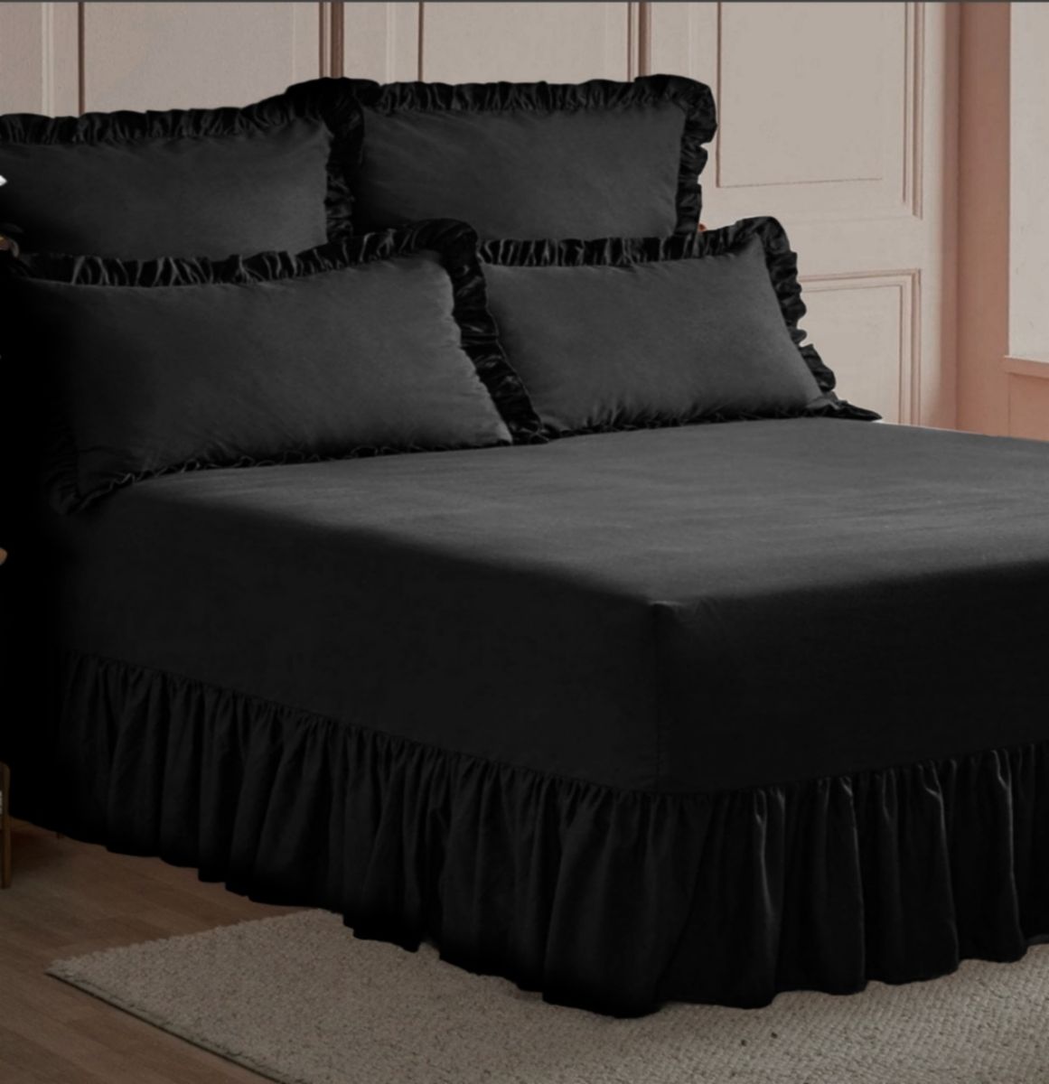 SMTE -  6-piece Frilled Bed Sheet Set - Brown - S
