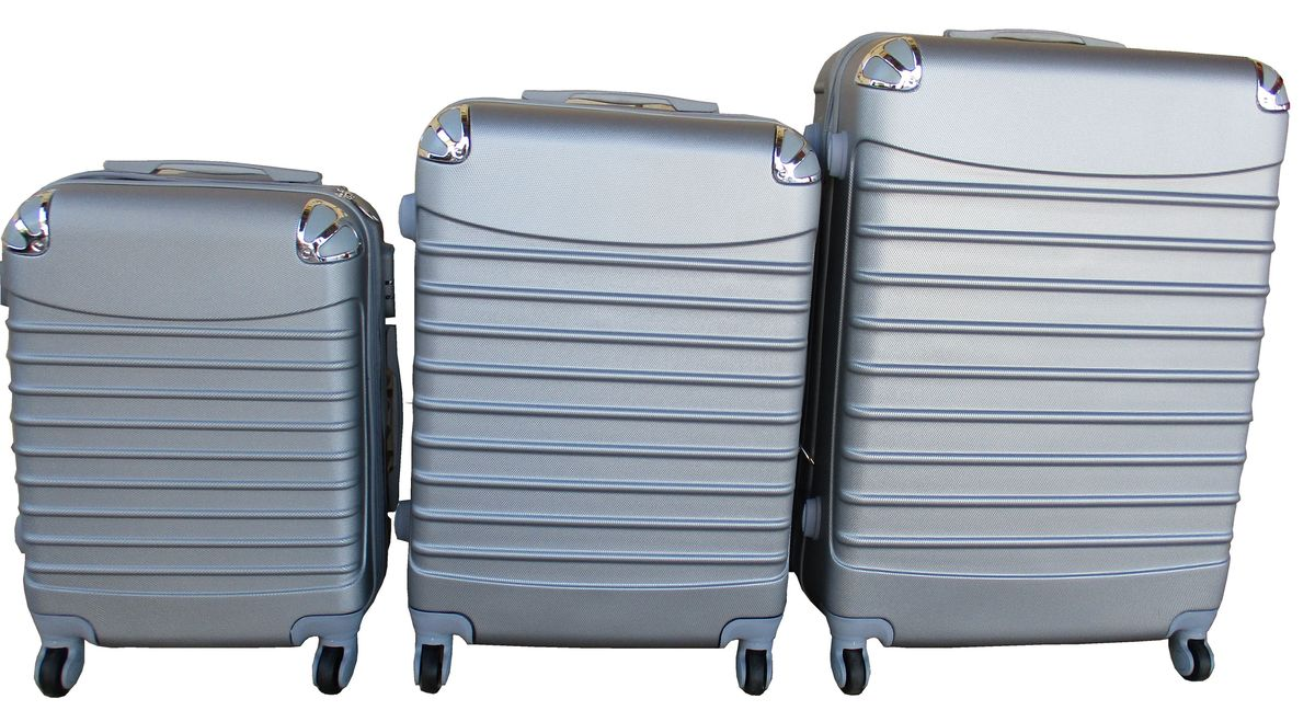 SMTE - Silver 3Piece ABS Luggage SetHardShell,Spinner Wheels, Telescoping Handle