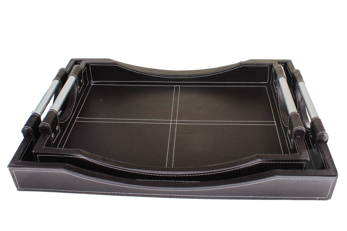 SMTE -  Royalty Defined Leather Serving Tray -Twin Set 42 & 50cm Trays - Brown