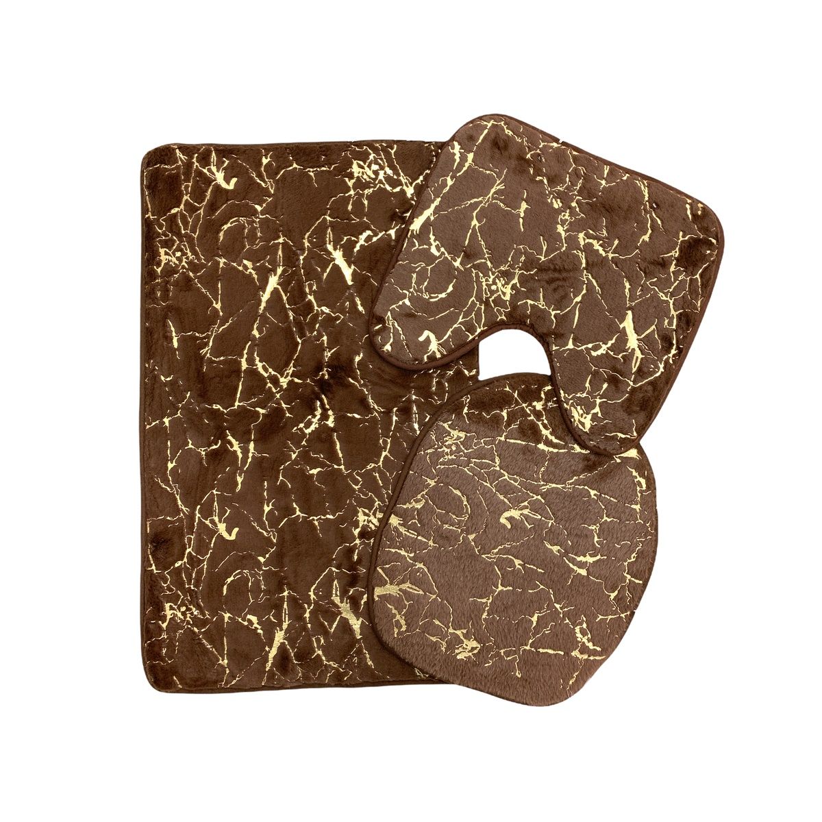 SMTE - Gold pattern Marble 3 Piece Bathroom Mat set - Brown