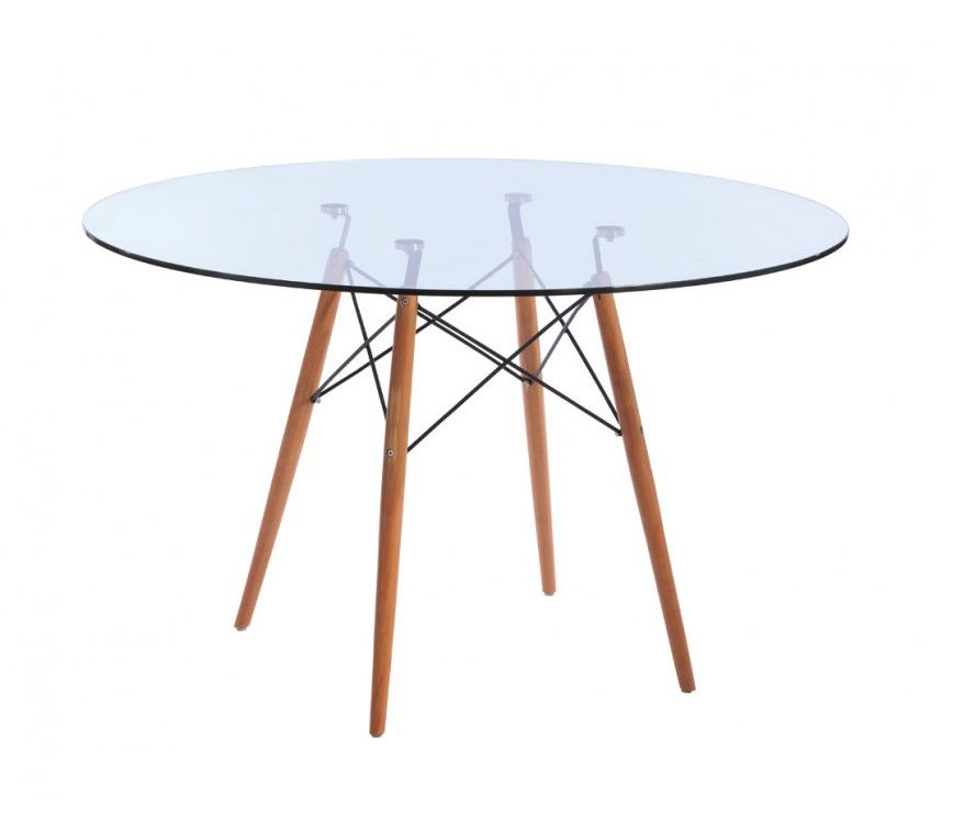 SMTE - Modern Glass Table with Wooden Legs - 80cm