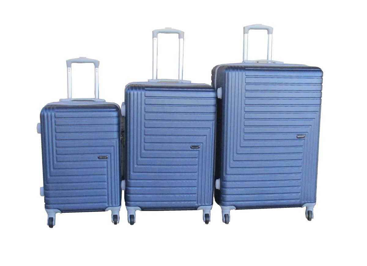 SMTE - Blue Star 3Piece ABS Luggage Set with Telescopic Handles ,Wheels,Navy Blue