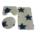 SMTE - 3 Piece Fluffy Toilet Seat Cover & Bathroom Mats Set - Navy Star