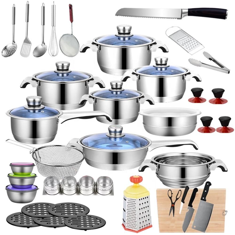 SMTE - Stainless Steel 7-Layer Capsuled Bottom Cookware Set With Bread Knife-51Pcs