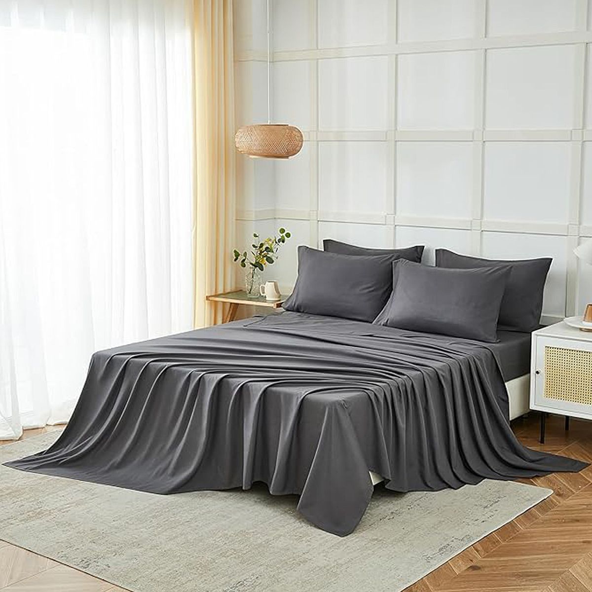 SMTE - Duvet Bed Sheets & Pillowcase Set2 Duvet Bed Sheets with 2 Pillow CasesDark GreyL