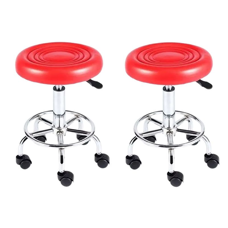 SMTE - Set of 2 Adjustable Rolling Barstools with Wheels - Red