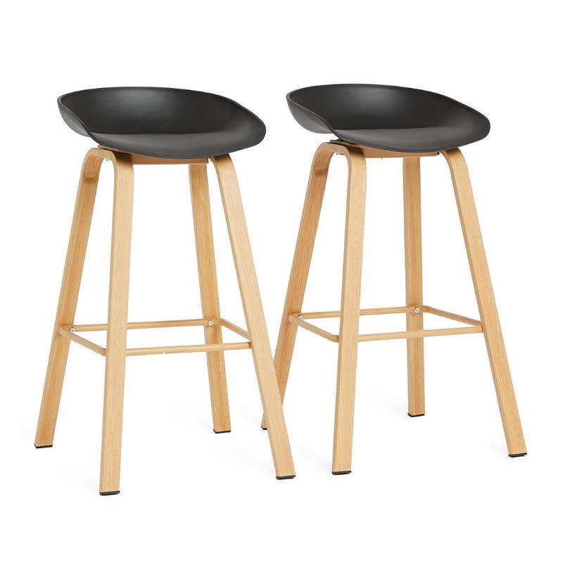 SMTE - Set of 2 Modern Armless Bar Stool - Black