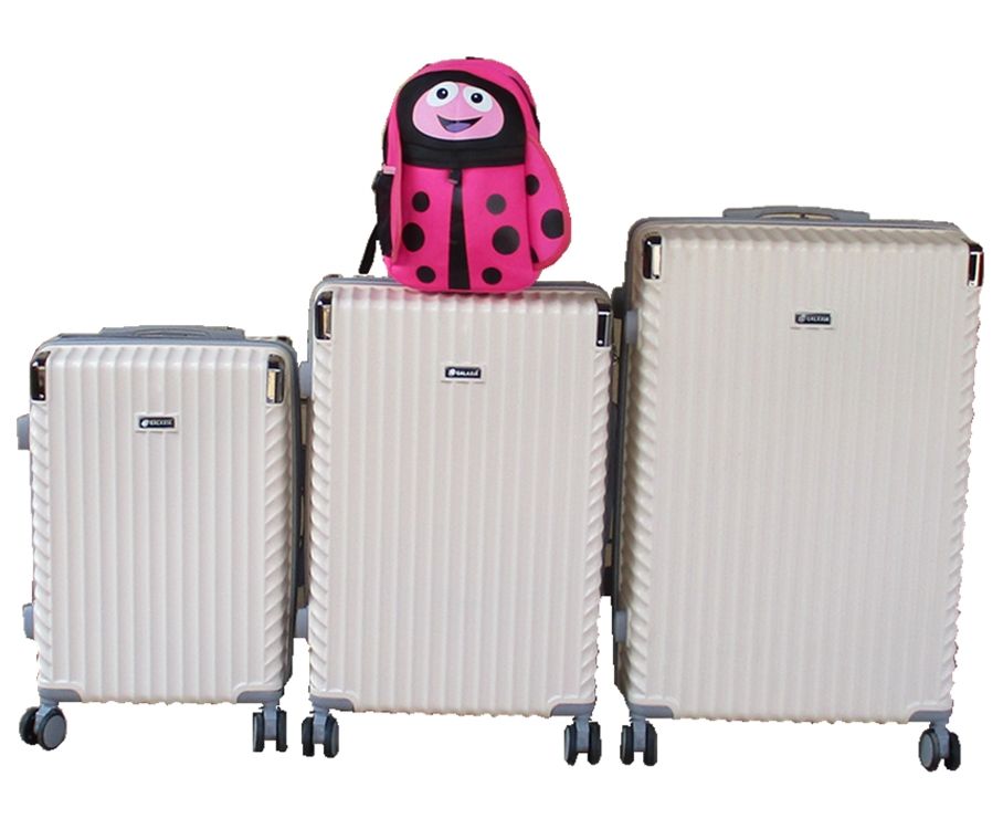 SMTE - Cream 3Piece ABS Spinner Luggage Set + Kids Pink Ladybug Travel Bag