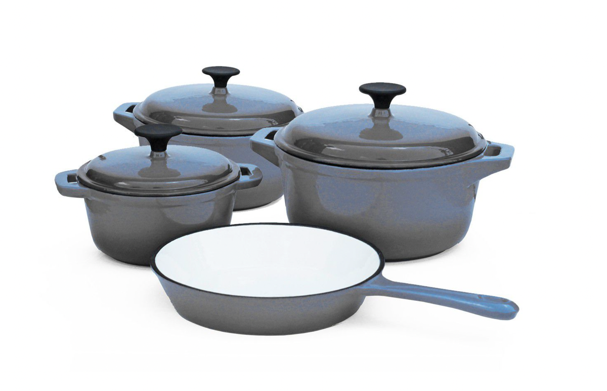 SMTE - Daska Home - New Design Dutch Pot Cookware Sets Cast Iron - 7 Piece - Grey