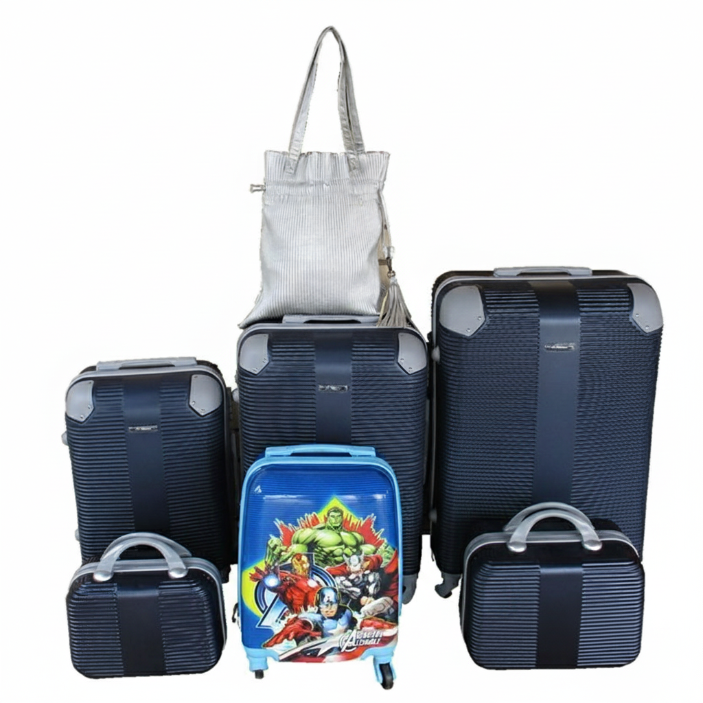 SMTE - Navy ABS 5Piece Luggage Set with Spinner Wheels, Avengers Kids Case & Tote