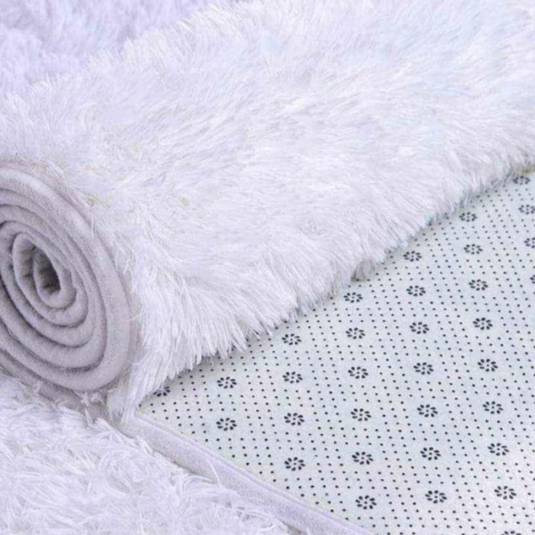 SMTE - Large Light Rug Fluffy Carpet - White, Brown