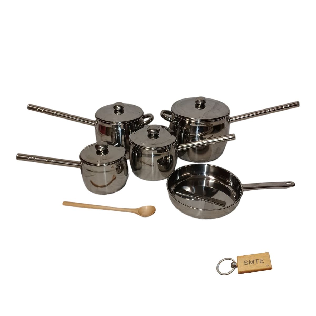 SMTE - 9 Piece AntiHeat Handles and NonTransparent Lid Pot Set and  Keyring
