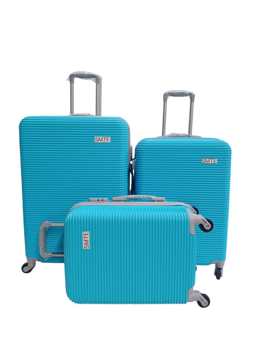 SMTE - 3 Piece Baby Blue hard Shell Luggage Bag Set