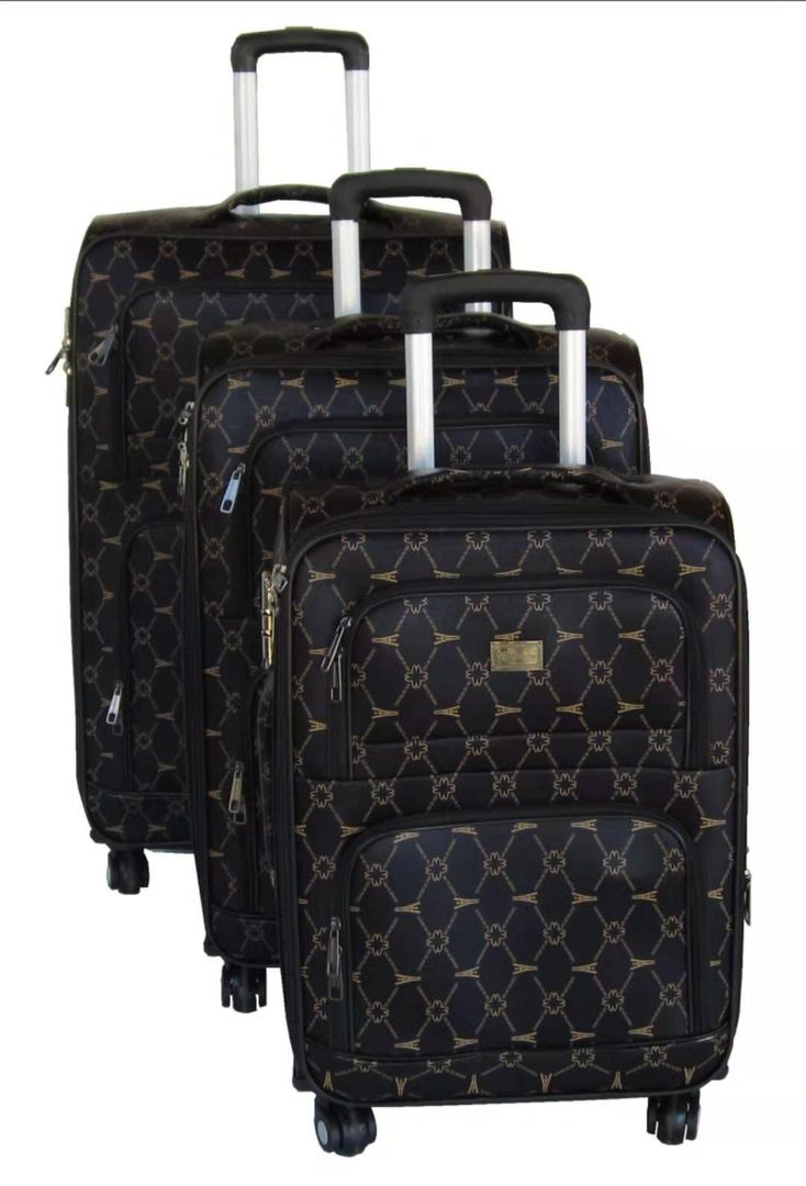 SMTE - 3Piece Geometric Floral Luggage SetSpinner Wheels & Durable PU Exterior
