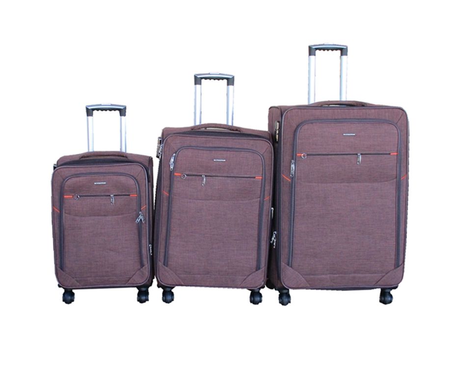 SMTE - Blue Star Brown Fabric 3Piece Trolley Luggage Set with Spinner Wheels