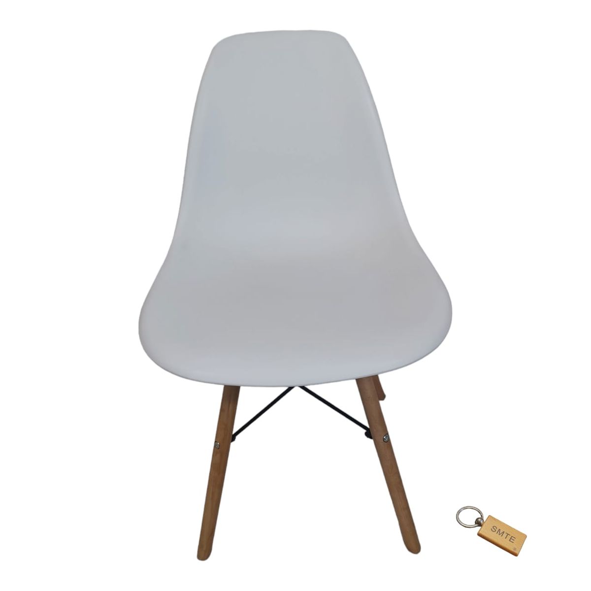 SMTE - Plastic Chair With Wooden Leg Set of 1 +  KeychainWhite