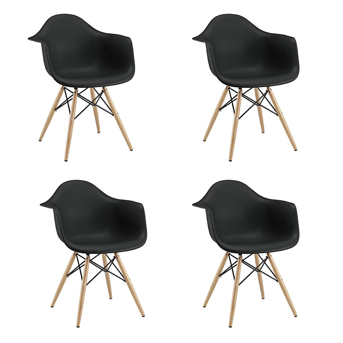 SMTE - 4 Pieces of Modern Design Non-Slip Eames Dining Arm - Chair Set - Black